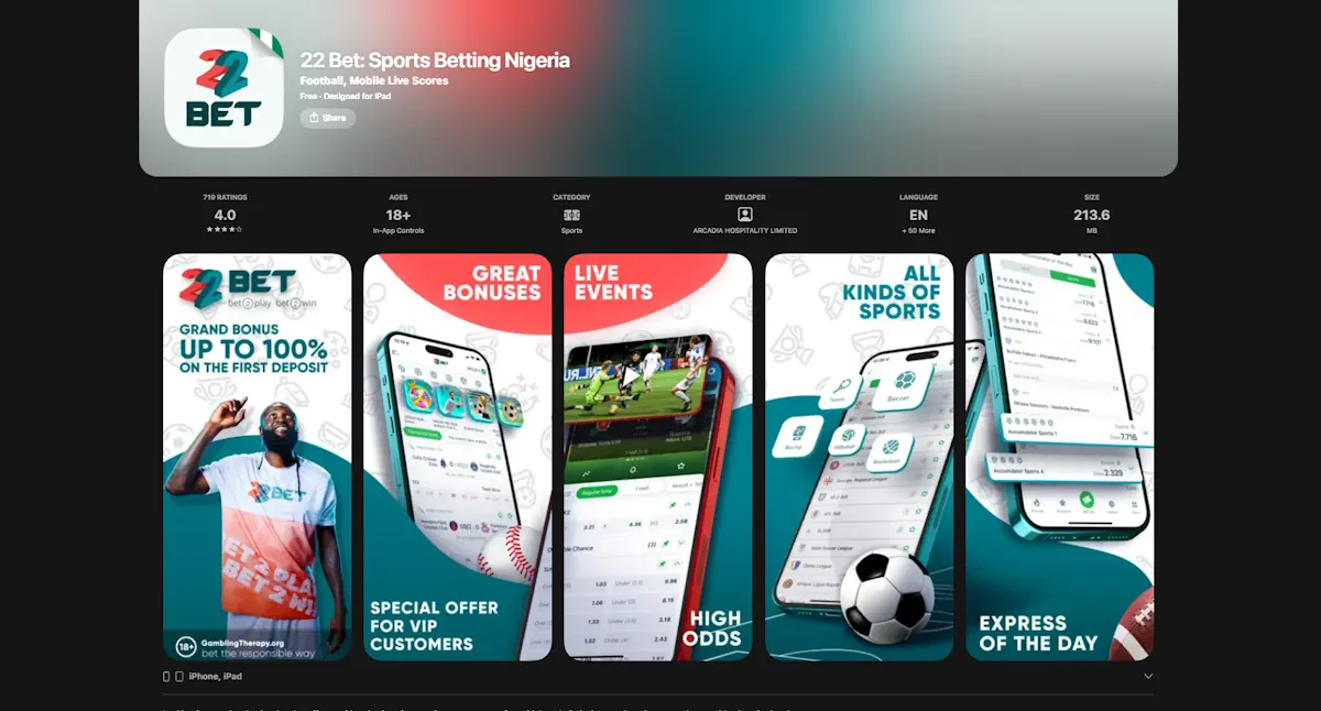 22Bet app from App Store Screenshot
